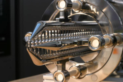 The Nijmegen Stark decelerator: the 2.6-meter-long structure consists of 316 pairs of polished stainless steel electrodes, and is used to prepare a packet of molecules prior to the collision